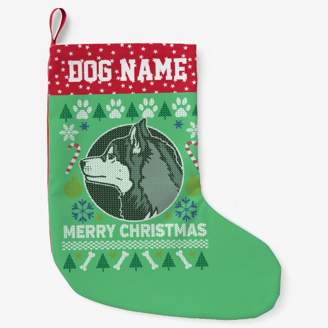 Siberian Husky Dog Breed Ugly Christmas Sweater Small Christmas Stocking (Front)