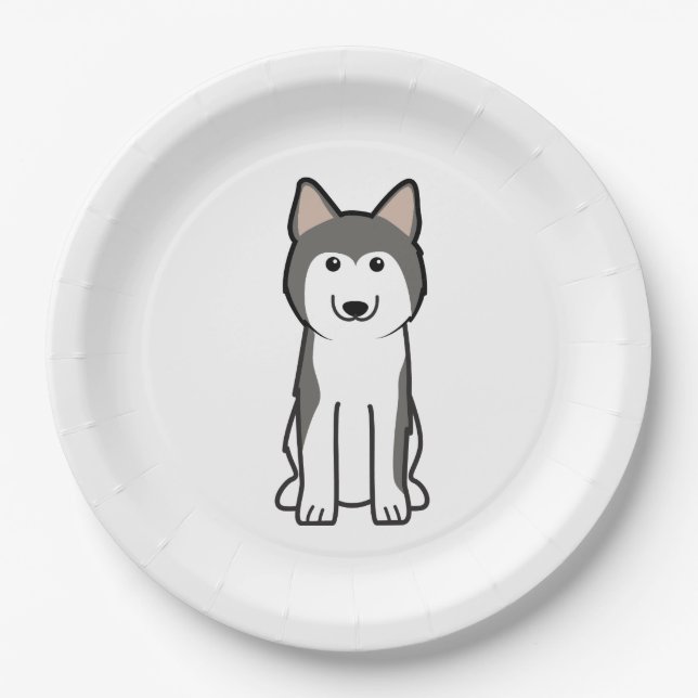 Siberian Husky Dog Cartoon Paper Plates (Front)