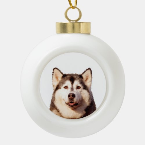 Siberian Husky Dog Ceramic Ball Christmas Ornament