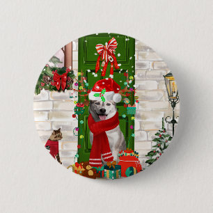 Siberian Husky Dog Christmas Button
