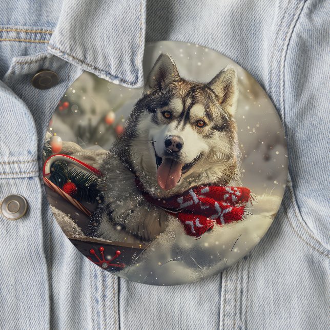 Siberian Husky Dog Christmas Festive Button (In Situ)