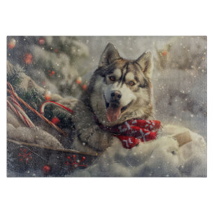 Siberian Husky Dog Christmas Festive Cutting Board