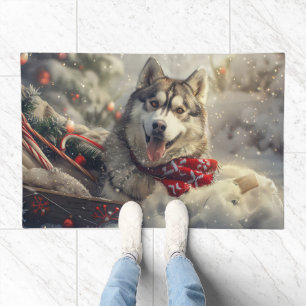Siberian Husky Dog Christmas Festive Doormat
