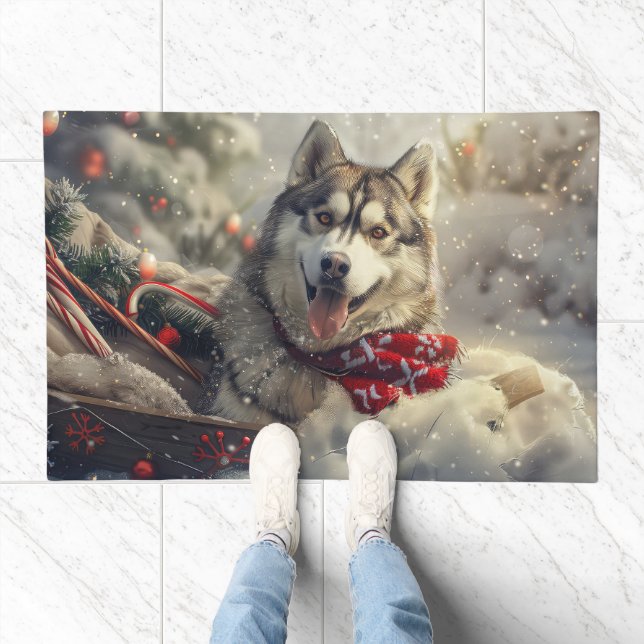 Siberian Husky Dog Christmas Festive Doormat (Indoor)