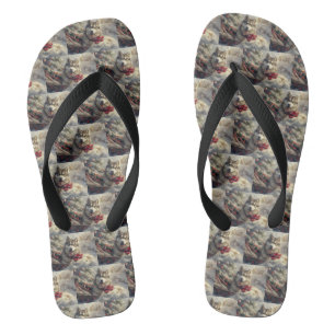 Siberian Husky Dog Christmas Festive Flip Flops
