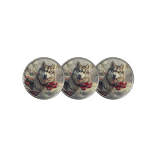 Siberian Husky Dog Christmas Festive Golf Ball Marker
