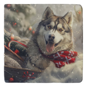 Siberian Husky Dog Christmas Festive Trivet