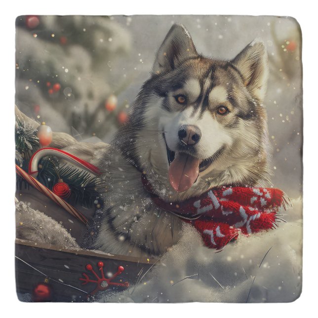 Siberian Husky Dog Christmas Festive Trivet (Front)