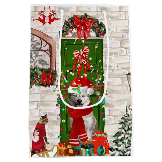 Siberian Husky Dog Christmas  Medium Gift Bag (Back)