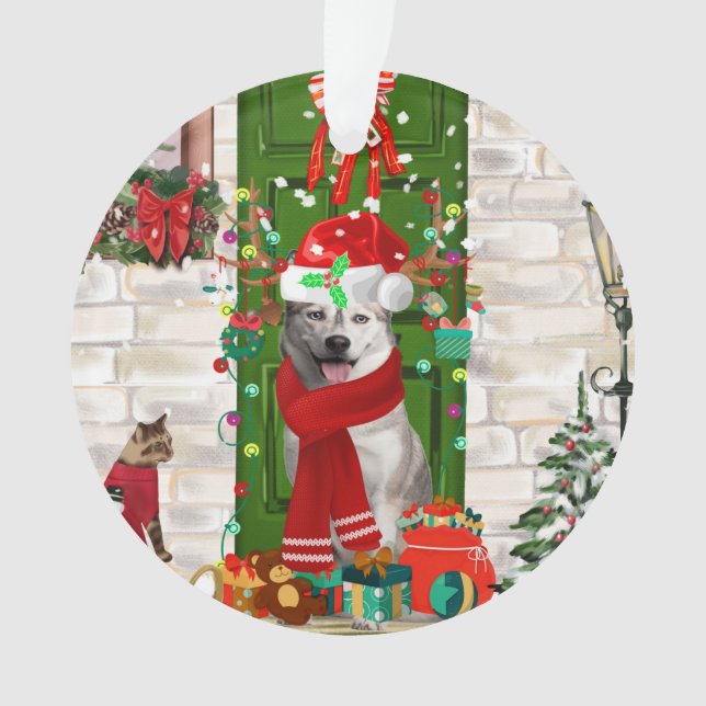 Siberian Husky Dog Christmas Ornament (Front)
