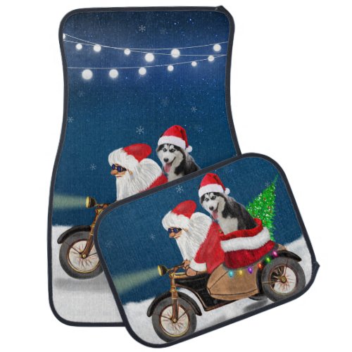 Siberian Husky Dog Christmas Santa Claus   Car Floor Mat