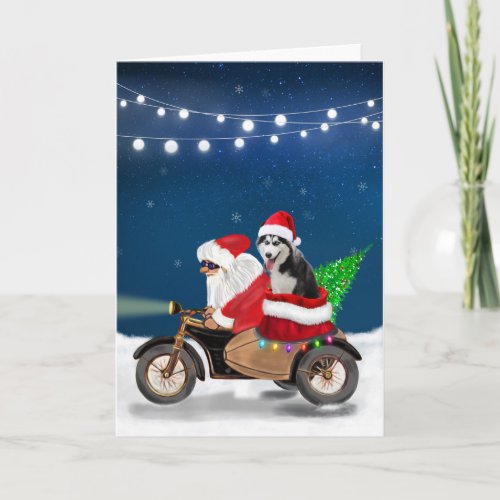 Siberian Husky Dog Christmas Santa Claus   Card