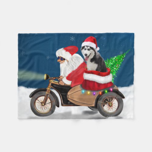 Siberian Husky Dog Christmas Santa Claus    Fleece Blanket