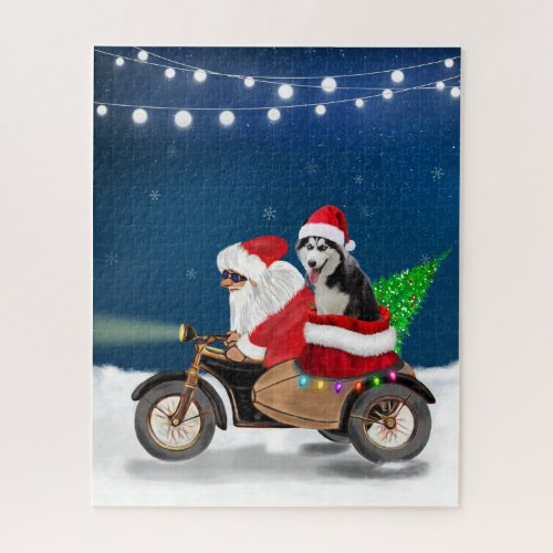 Siberian Husky Dog Christmas Santa Claus   Jigsaw Puzzle