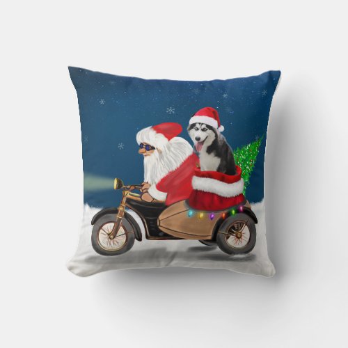 Siberian Husky Dog Christmas Santa Claus  Throw Pillow