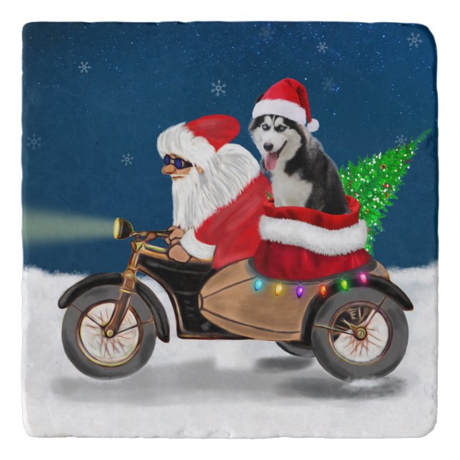 Siberian Husky Dog Christmas Santa Claus  Trivet (Front)