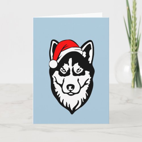 Siberian Husky Dog Christmas Santa Hat Holiday Card