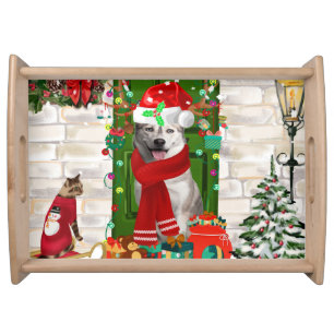 Siberian Husky Dog Christmas  Serving Tray