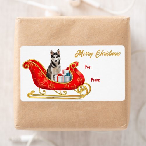 Siberian Husky Dog Christmas Sleigh Gift Tag