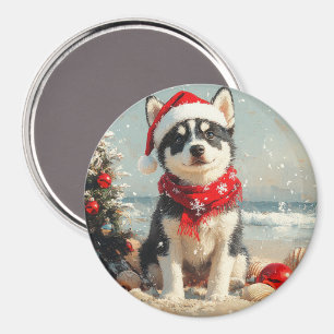 Siberian Husky Dog Christmas Vintage Beach Magnet