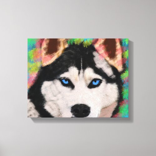 Siberian Husky Dog Colorful Art Water Color Paint Canvas Print