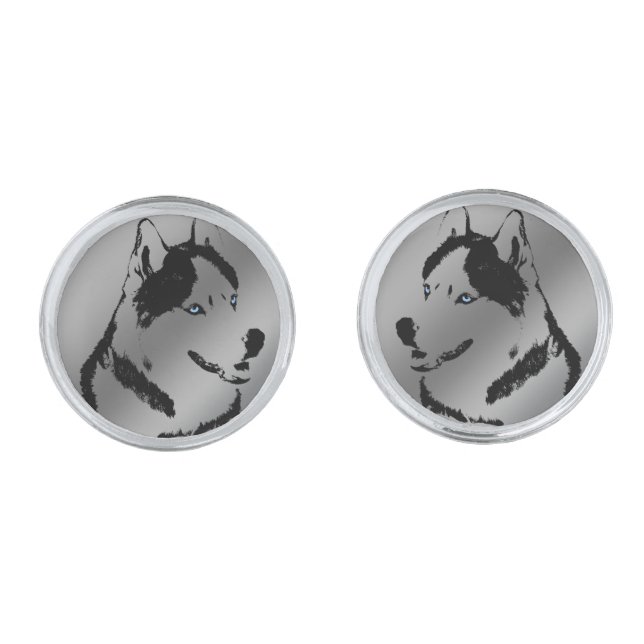 Siberian Husky Dog Cufflinks Personalize Dog Gift (Front)