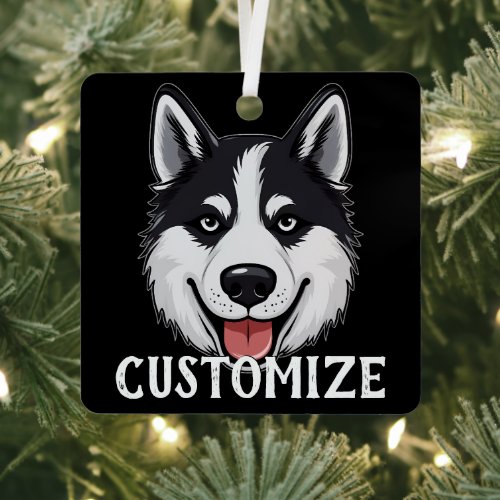 Siberian Husky Dog Custom Name Memorial Christmas Metal Ornament