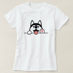 Siberian husky dog, Cute paws up over wall, T-Shirt