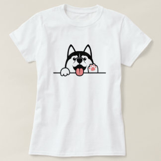 Siberian husky dog, Cute paws up over wall, T-Shirt