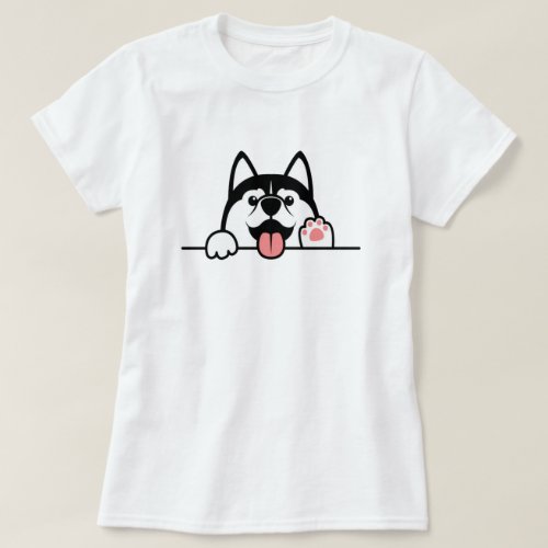 Siberian husky dog Cute paws up over wall T_Shirt