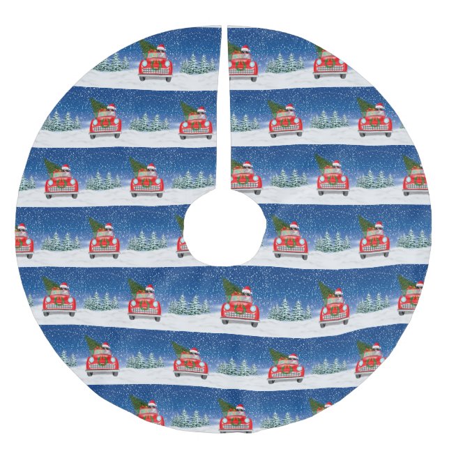 Siberian Husky Dog Driving Car In Snow Christmas  Brushed Polyester Tree Skirt (Front)