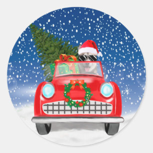 Siberian Husky Dog Driving Car In Snow Christmas Classic Round Sticker