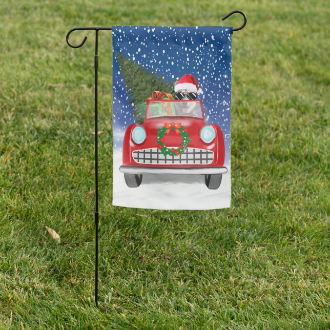 Siberian Husky Dog Driving Car In Snow Christmas  Garden Flag (In SItu)