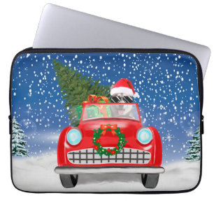 Siberian Husky Dog Driving Car In Snow Christmas  Laptop Sleeve