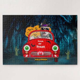 Siberian Husky Dog Driving Car Scary Halloween Jigsaw Puzzle