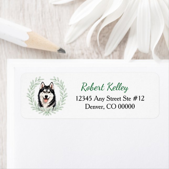 Siberian Husky Dog Eucalyptus Leaf Wreath Label (Insitu)