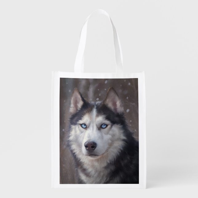 Siberian Husky Dog Grocery Bag (Front)