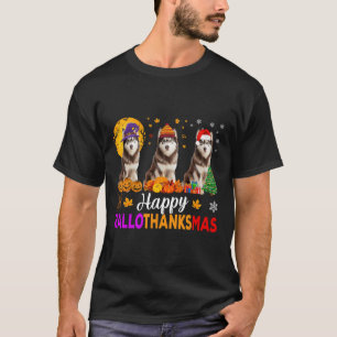 Siberian Husky Dog Halloween Christmas Hallothanks T-Shirt