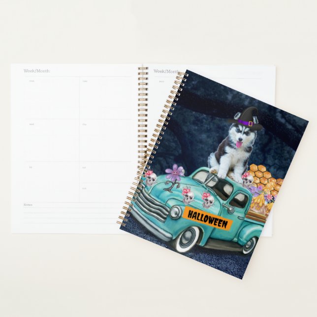 Siberian Husky Dog Halloween Truck Scary Night  Planner (Display)