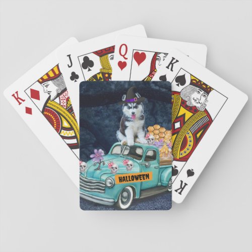 Siberian Husky Dog Halloween Truck Scary Night   Playing Cards