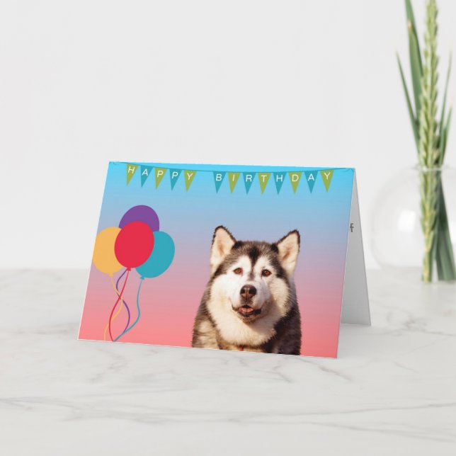 Siberian Husky Dog Happy Birthday Greeting Card (Front)
