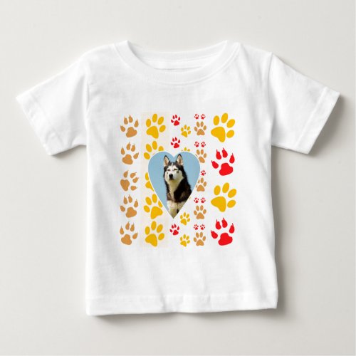 Siberian Husky Dog Heart Paws Print Baby T_Shirt