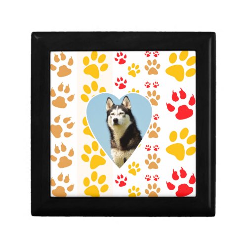 Siberian Husky Dog Heart Paws Print Jewelry Box