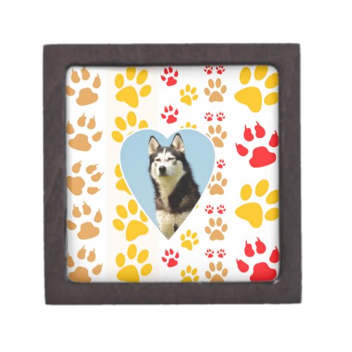 Siberian Husky Dog Heart Paws Print Keepsake Box