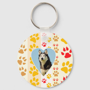 Siberian Husky Dog Heart Paws Print Keychain