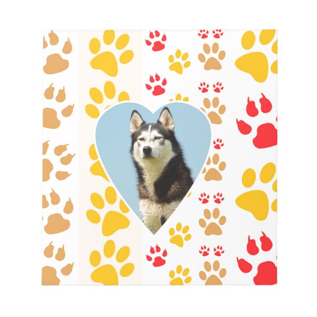 Siberian Husky Dog Heart Paws Print Notepad (Front)