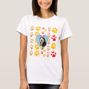 Siberian Husky Dog Heart Paws Print T-Shirt
