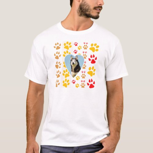 Siberian Husky Dog Heart Paws Print T_Shirt