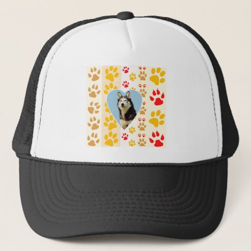 Siberian Husky Dog Heart Paws Print Trucker Hat