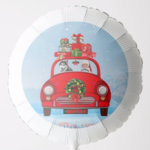 Siberian Husky Dog In Car With Santa Claus  Balloon